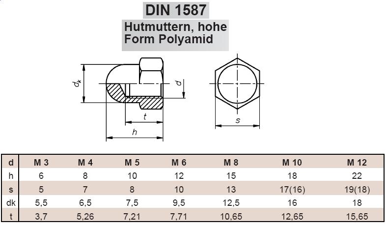 Hutmutter DIN 1587 Nylon Hutmuttern M3 M4 M5 M6 M8 M10 M14 M16 M18 M20 hohe  Form