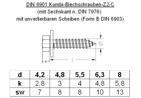 Kombi-Blechschrauben 6,3x16 (DIN 7976) in Karosserie